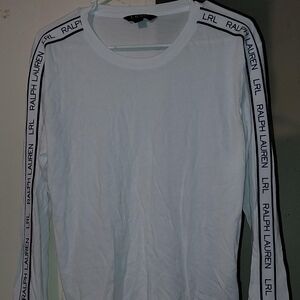 Ralph Lauren White Long Sleeve Crew with Logo Sleeve Tape